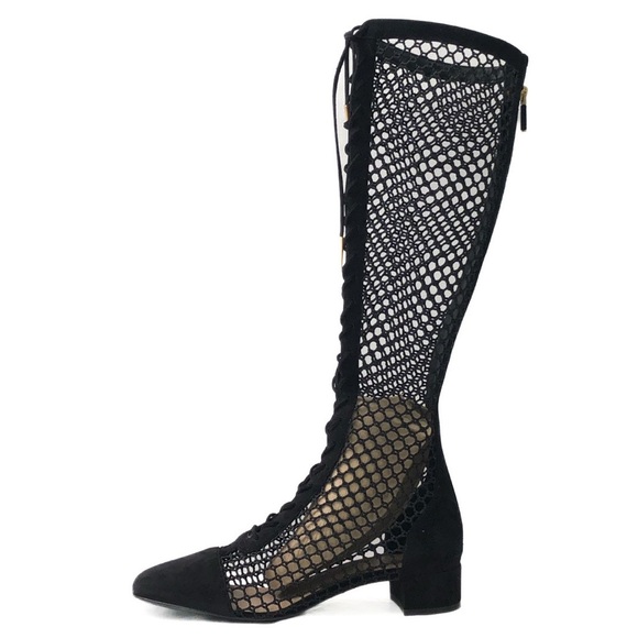Dior Naughtily D Runway 2018 Mesh Suede Lace-Up Knee-High Boots Black 37.5 - Picture 2 of 9